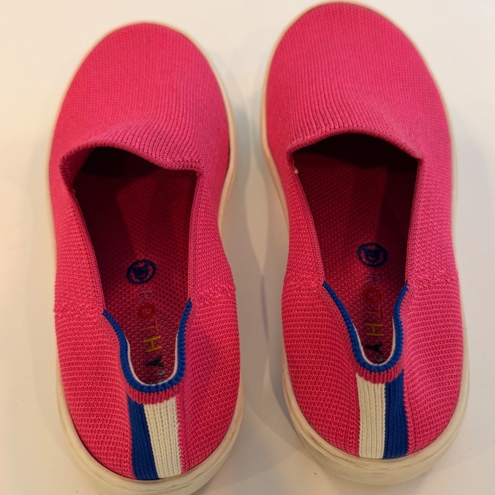 Rothys Kids Slip On Sneakers Hot Pink Knit Shoes Size K3 EU 34